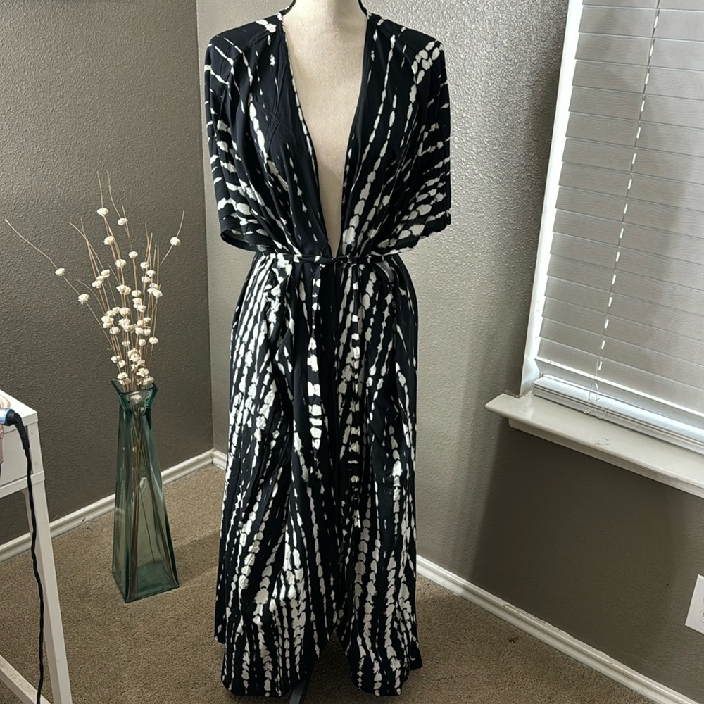 Bsubseach Stylish Tie Dye Open Front Long Kimono Swimsuit Cover up for Women
